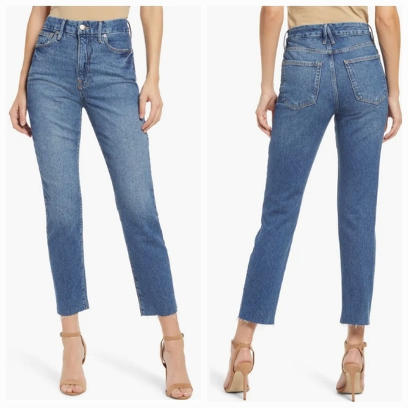 Good American Denim - Good American Good Classic Raw Hem High Waist Slim Jeans size 6